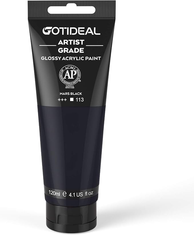 GOTIDEAL Acrylic Paint Mars Black Tubes Non Toxic Non Fading, Rich Pigments by GOTIDEAL