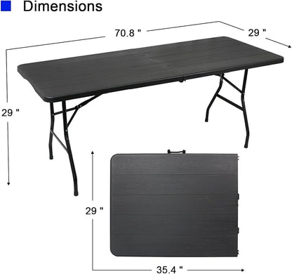 2-PCS 70.8" W X 29" D X 29" H - 6 ft Black Folding Table Heavy Duty Portable - Image 2