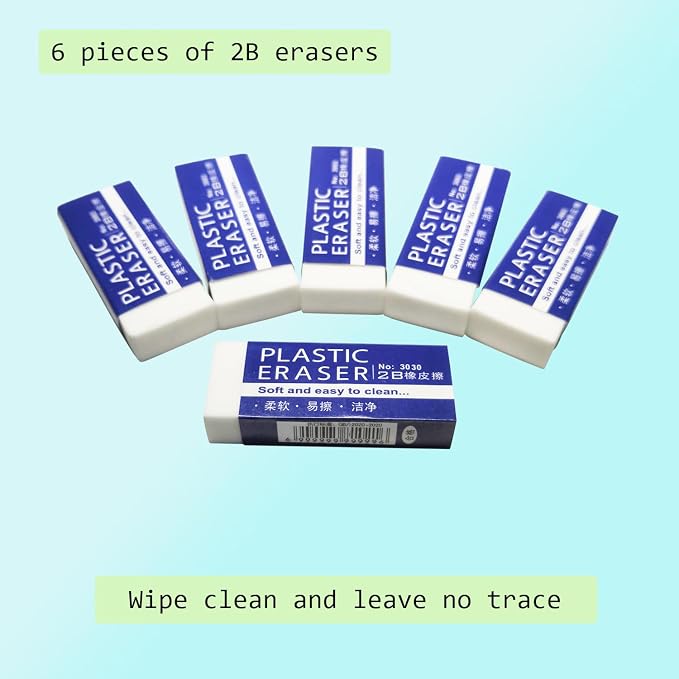Dreamm White Rectangular Rubber Pencil Erasers 12 Pack - Image 8