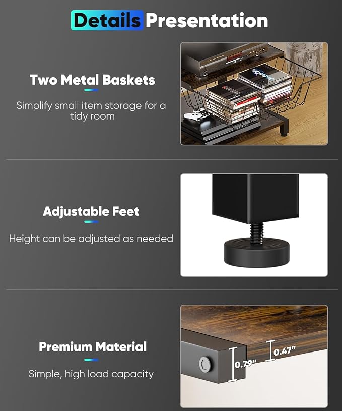 Media Stand with Two Detachable Baskets, 4-Tier AV Media Stand Corner Shelf - Image 3
