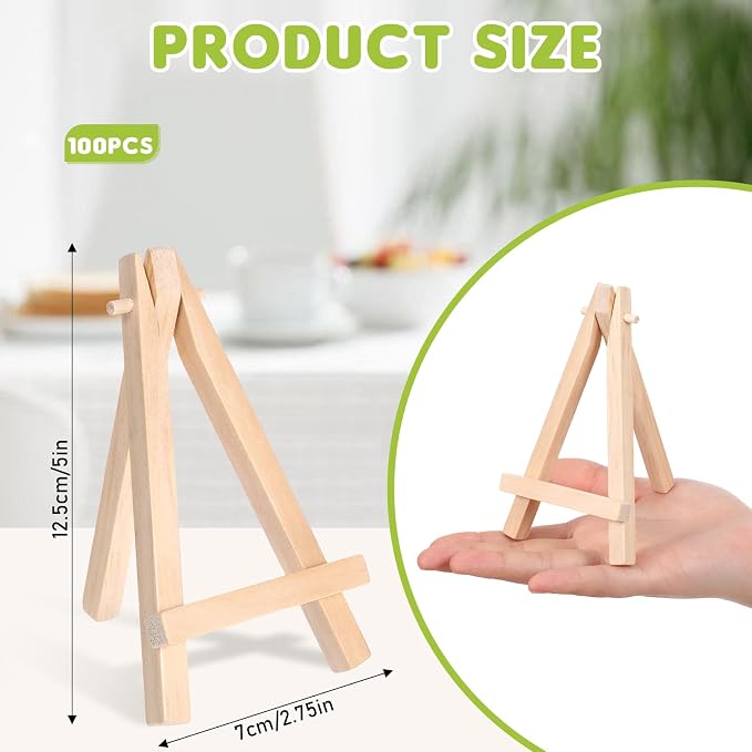 100 Pcs Mini Wood Display Easel Stands 5 Inch Small Wooden Canvas Easels - Image 2
