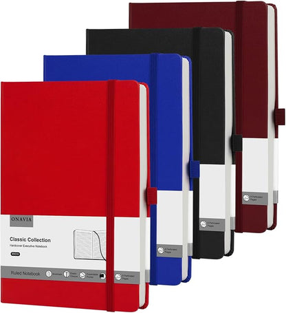 4 Pack Lined Journal Notebooks for Work, A5 Size 100 GSM Thick Paper, Classic by ONAVIA