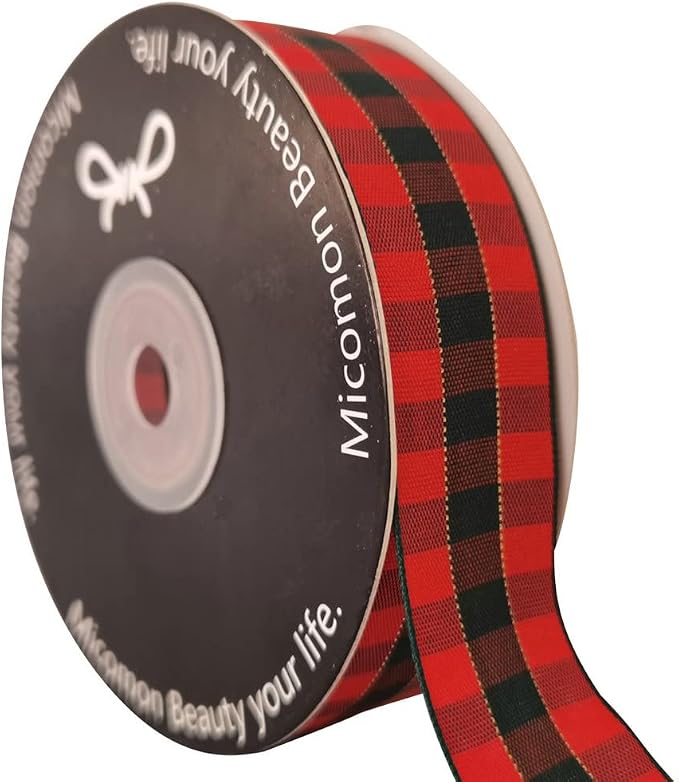 Micomon X'Mas Gingham Ribbon Green Red Metallic Gingham Ribbon 25 Yards Each by Micomon