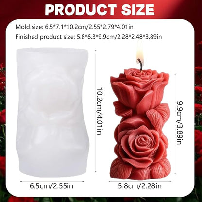 Rose Pillar Candle Silicone Molds Valentine 3D Rose Pillar Bouquet Soap Mold - Image 2