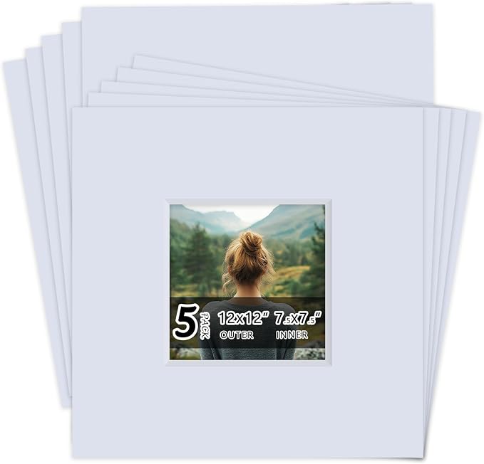 Falling in Art 5 Pack Acid Free 12x12'' White Picture Mats Board Show Kit by FallinginArt