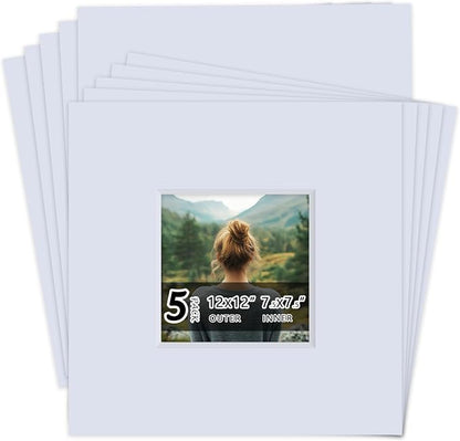 Falling in Art 5 Pack Acid Free 12x12'' White Picture Mats Board Show Kit by FallinginArt