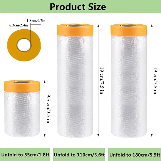 Pre-Taped Masking Film-43inx65ft Tape and Drape Painters Plastic Rolls - Image 2