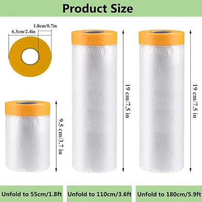 Pre-Taped Masking Film-43inx65ft Tape and Drape Painters Plastic Rolls - Image 2