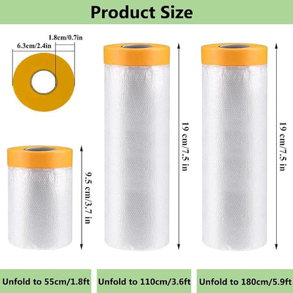 Pre-Taped Masking Film-22inx65ft Tape and Drape Painters Plastic Rolls - Image 2