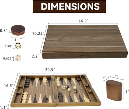 GSE Games & Sports Expert Premium Wooden Folding Inlay Backgammon Board Set - Image 4