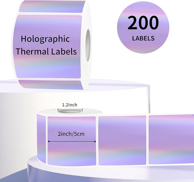2" x 2" Square Thermal Labels Stickers, Holographic Thermal Stickers Labels - Image 2