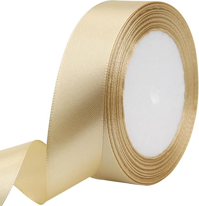 Champagne Solid Satin Ribbon 1 Inch 25 Yards Solid Polyester Fabric Ribbon by Riunbb