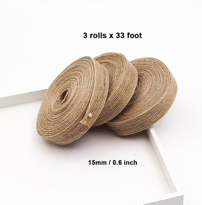 INSPIRELLE 3 Rolls 0.6 Inch Natural Burlap Fabric Roll 99 Feet Jute Lined Ribbon - Image 2