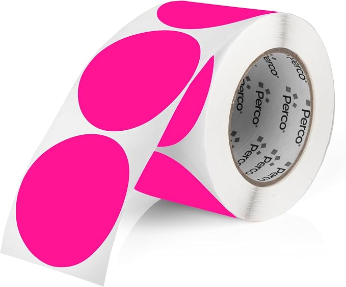 Perco Fluorescent Pink 3-Inch Round Circle Dot Sticker Labels by Perco