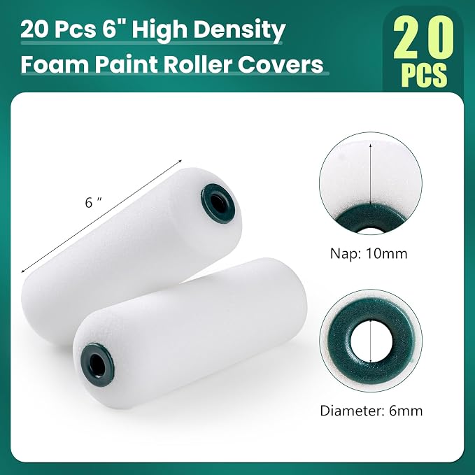 Foam Paint Roller, 20 Pack, 6 Inch Mini Paint Roller Covers, High Density Foam - Image 6