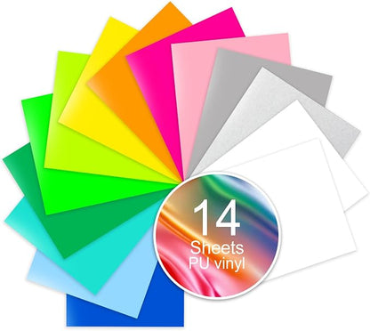 PU Heat Transfer Vinyl Bundle, 14 Pastel & Neon Color Sheets 12"x10" – Soft & by Unknown