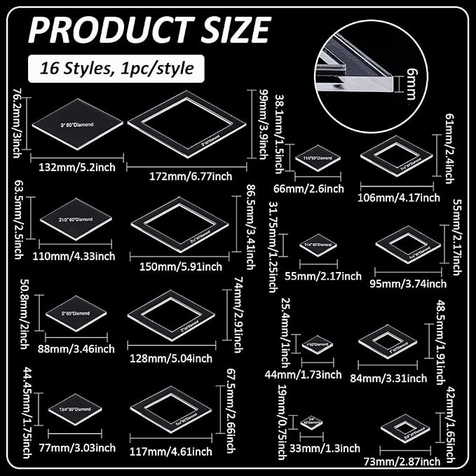 BENECREAT 16 Sizes Diamond Quilting Template, Acrylic Intricate Sewing Machine - Image 2