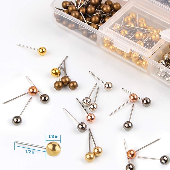 Yalis Push Pins Map Tacks 1/8-Inch Metallic Color Beads Head Marking Pins - Image 3
