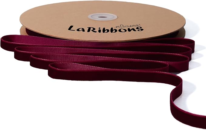 LaRibbons Thin Velvet Ribbon 3/8 Inch x 25 Yards, Burgundy Velvet Ribbon by LaRibbons