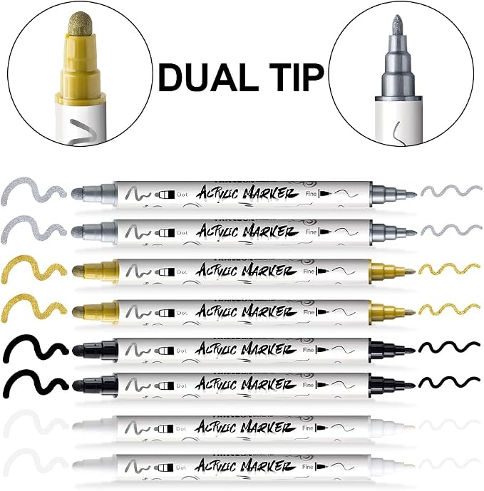 TRANSON 2 Gold, 2 Silver, 2 Black and 2 White Paint Markers Bold and Fine - Image 4