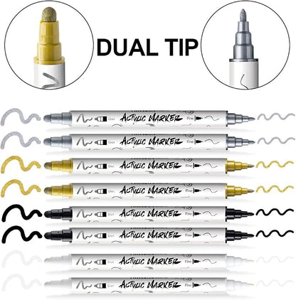 TRANSON 2 Gold, 2 Silver, 2 Black and 2 White Paint Markers Bold and Fine - Image 4
