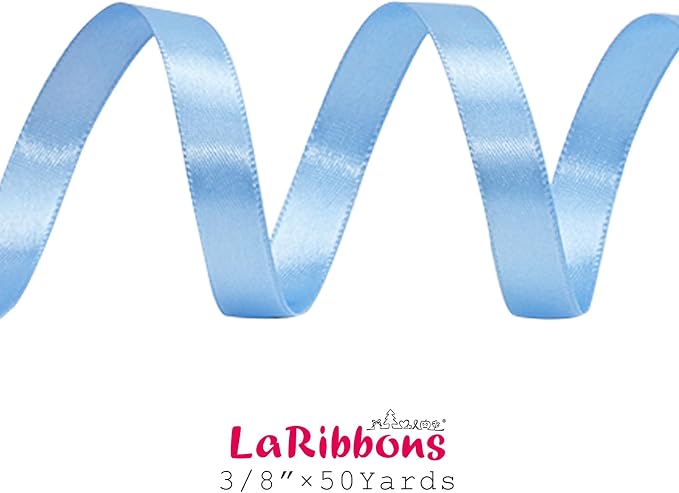 LaRibbons Light Blue Satin Ribbon 3/8 Inch 50 Yards Thin Luxury Double Faced - Image 7