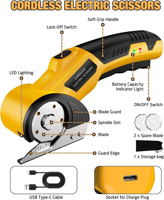 Cordless Electric Scissors: 4V Rechargeable Cardboard Cutter, 3 Blades - Image 7