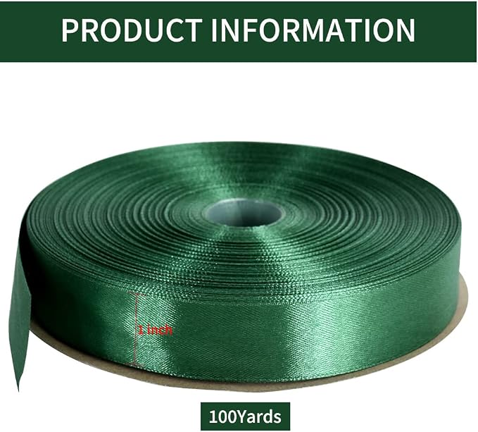 TONIFUL 1 Inch x 100yds Christmas Green Satin Ribbon, Thin Solid Color Satin - Image 2