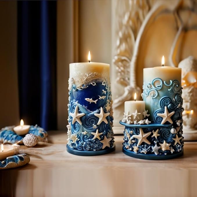 Starfish Shell Cylindrical Candle Mold, Marine Conch Silicone Mold, Wave Epoxy - Image 3