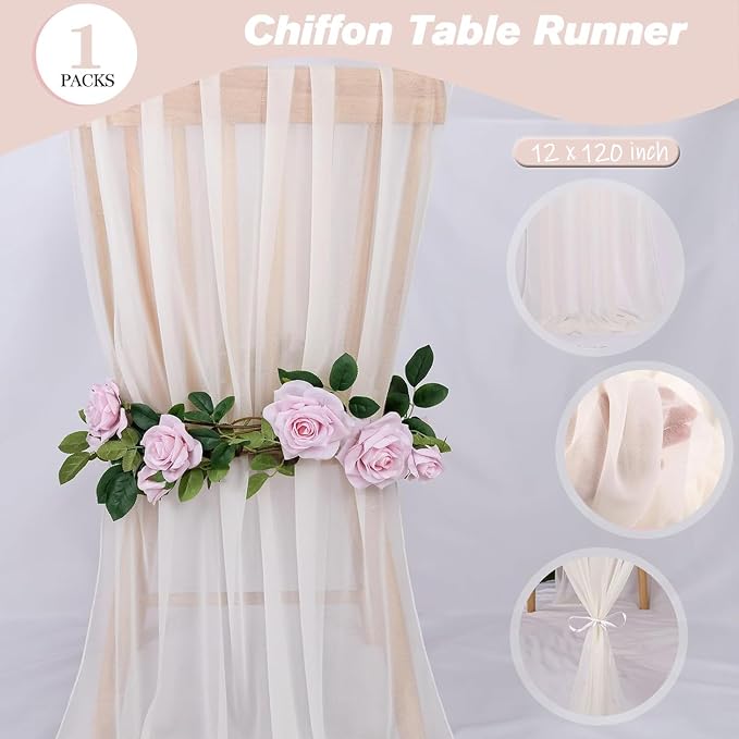 Ivory Chiffon Table Runners 10 FT Chiffon Cloth Runner - Image 3