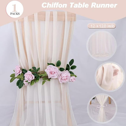 Ivory Chiffon Table Runners 10 FT Chiffon Cloth Runner - Image 3