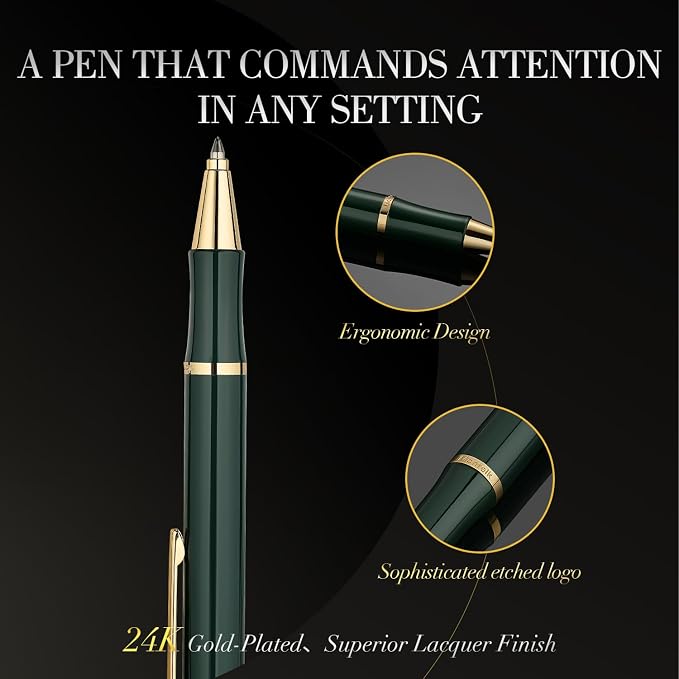 Green lacquer Gel Pen With 24K Gold Finish, Retractable, Gift Pen Set, - Image 4