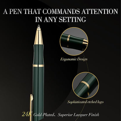Green lacquer Gel Pen With 24K Gold Finish, Retractable, Gift Pen Set, - Image 4