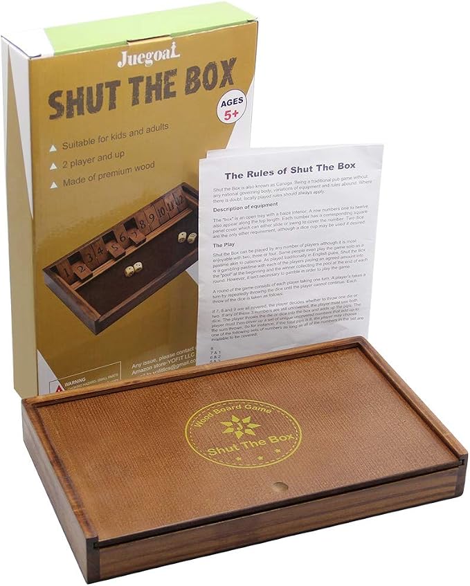Juegoal Shut The Box Wooden Board Dice Game - Image 6