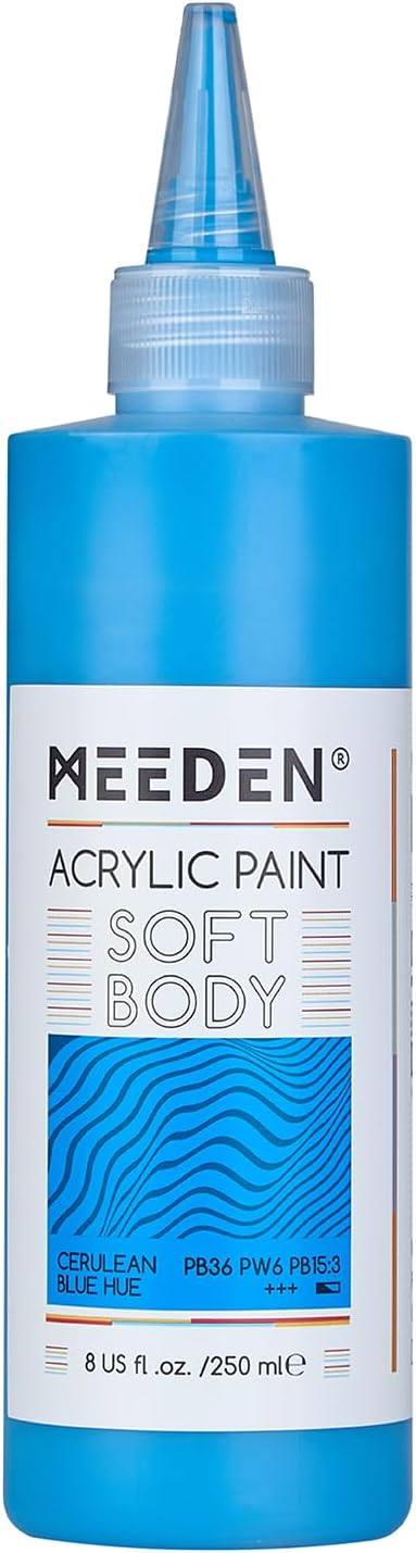 MEEDEN Soft Body Acrylic Paint: Cerulean Blue Hue 250ml/8.45oz Bulk Acrylic by MEEDEN