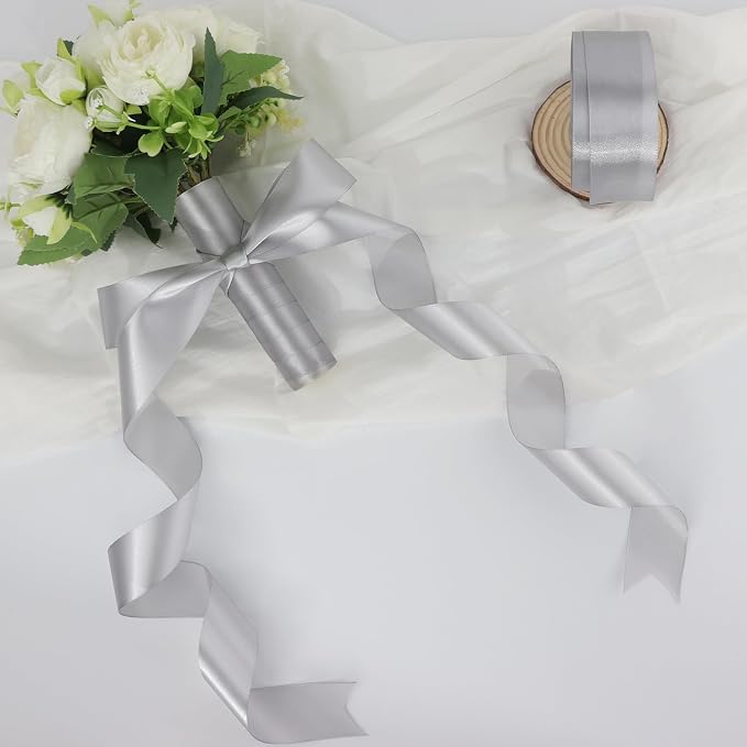 Gray Solid Satin Ribbon 1-1/2 Inch 25 Yards Solid Polyester Fabric Ribbon - Image 6