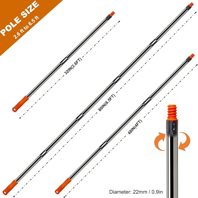 5 PCS Total 6.5 Ft Extension Pole, Paint Roller Stainless-Steel Threaded - Image 2