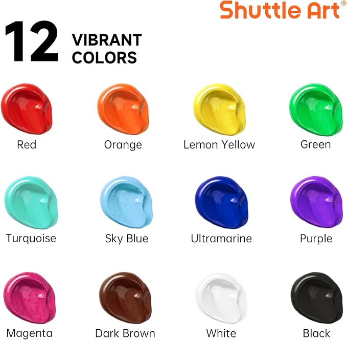 Shuttle Art 12 Colors Acrylic Paint, 250ml/8.45oz Bottles Acrylic Paint Set - Image 3