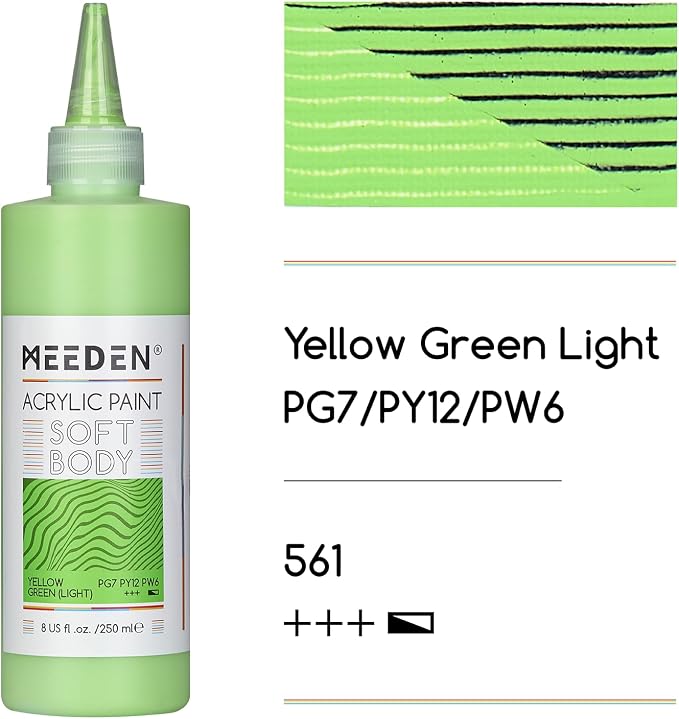 MEEDEN Soft Body Acrylic Paint: Yellow Green Light Matte Finish - 250ml/8.45oz - Image 2