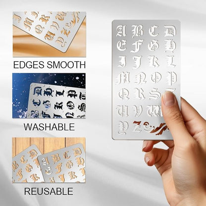 9PCS Metal Stencils Wood Burning Stencil Journal Border Stencils Letter Stencil - Image 3