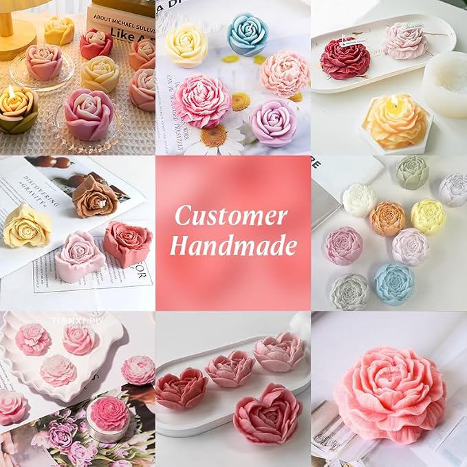 8Pcs Rose Flower Tulip Peony Heart Candle Soap Wax Mold Valentine Day Silicone - Image 2