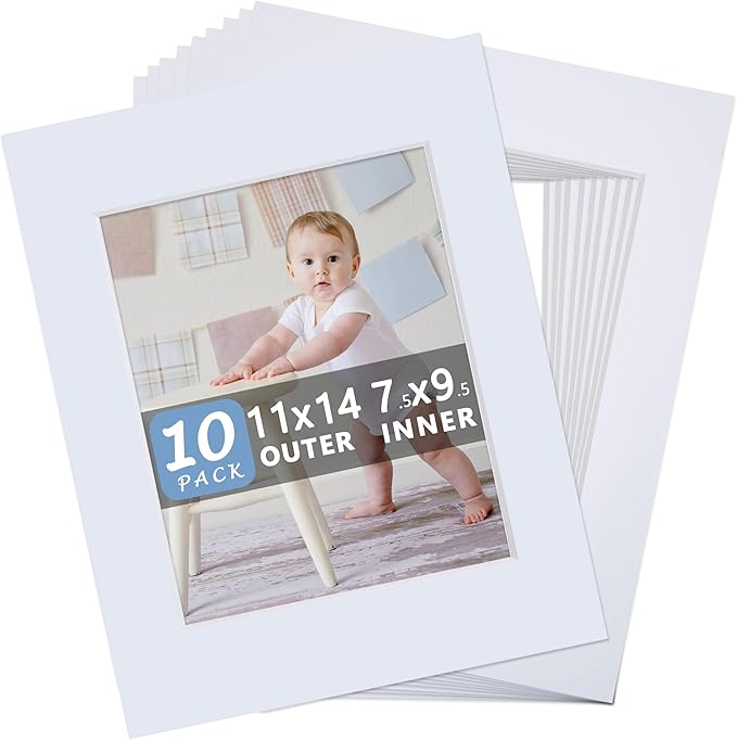 Somime 10 Pack Pre-Cut 11 x 14 White Picture Mats by SOMIME