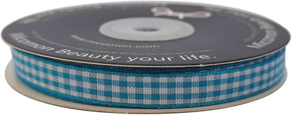 Micomon Vivid Blue and White Woven Edge Plaid Ribbon 100% Polyester Gingham - Image 3