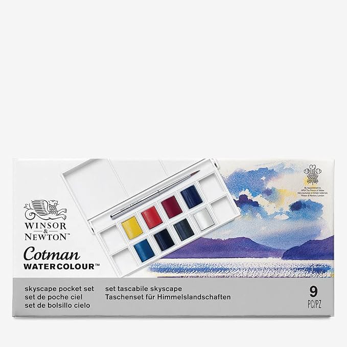 Winsor & Newton Cotman Watercolor Paint Set, 8 Half Pan, Sky Colors w/ Brush - Image 3