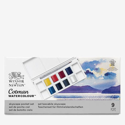 Winsor & Newton Cotman Watercolor Paint Set, 8 Half Pan, Sky Colors w/ Brush - Image 3