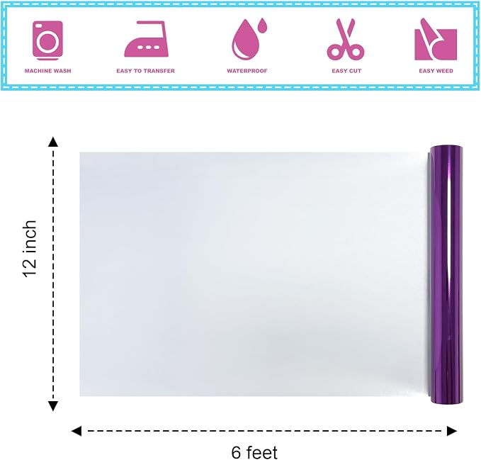 Metallic Purple Foil Heat Transfer Vinyl 12Inch*6FT Bundle Chrome HTV Pack in - Image 2