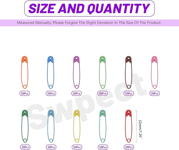 Swpeet 440Pcs 32mm/ 1.26 Inch Colorful Safety Pins Assortment Kit, Rust - Image 2