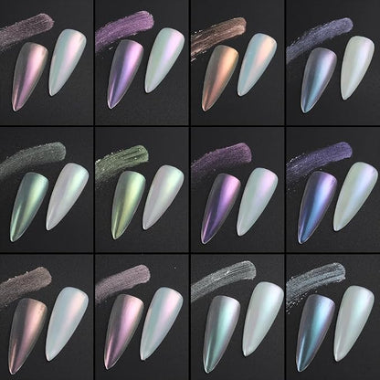12 Jars Mermaid Chrome Nail Powder, Iridescent Aurora Powder Pearlescent Dust - Image 6
