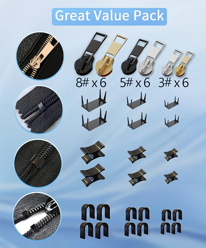 Zipper Repair Kit, Upgraded Zipper Replacement Slider Kit, Include Zipper Pull - Image 2