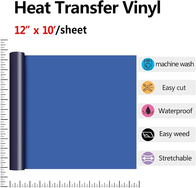 RENLITONG Navy Blue HTV Iron on Vinyl 12Inch by 10ft Roll Heat Transfer Vinyl - Image 2